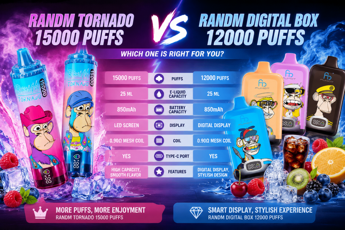 RandM Tornado 15000 Puffs vs RandM Digital Box 12000 Puffs comparison