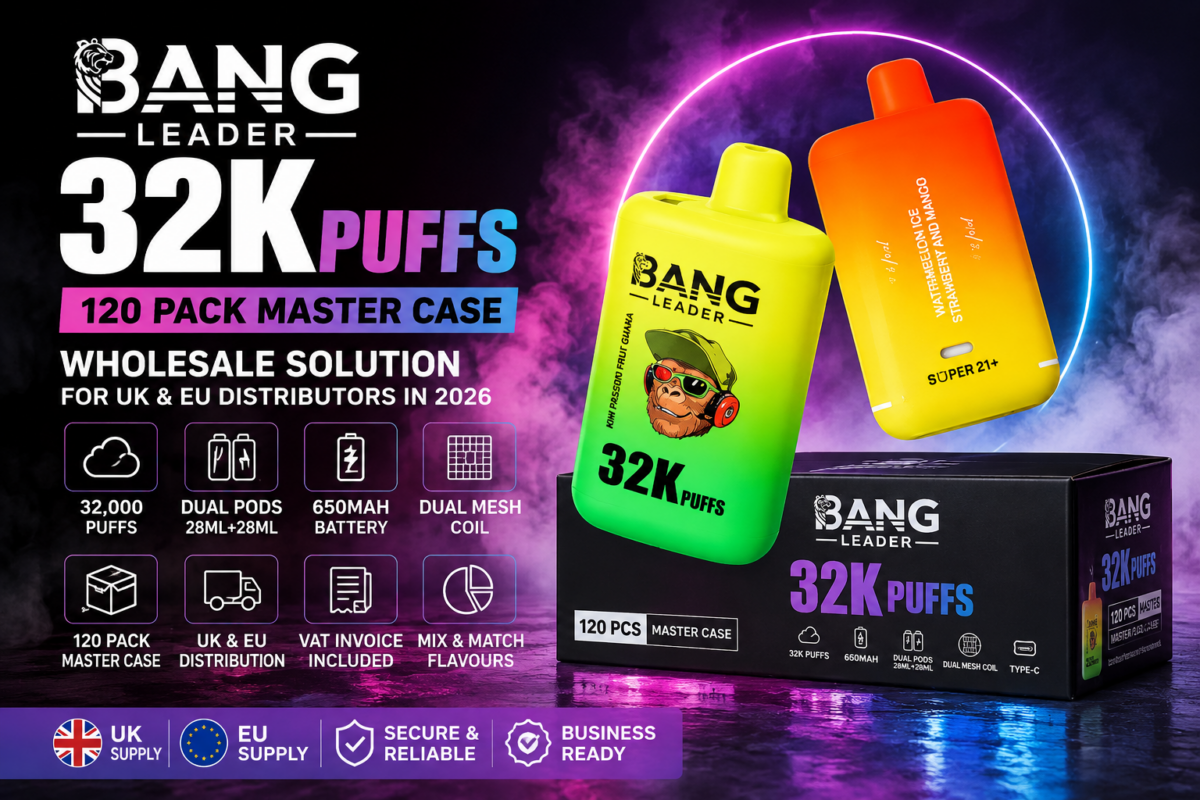 Bang Leader 32K Puffs 120 Pack Master Case for UK and EU Wholesale Distributors